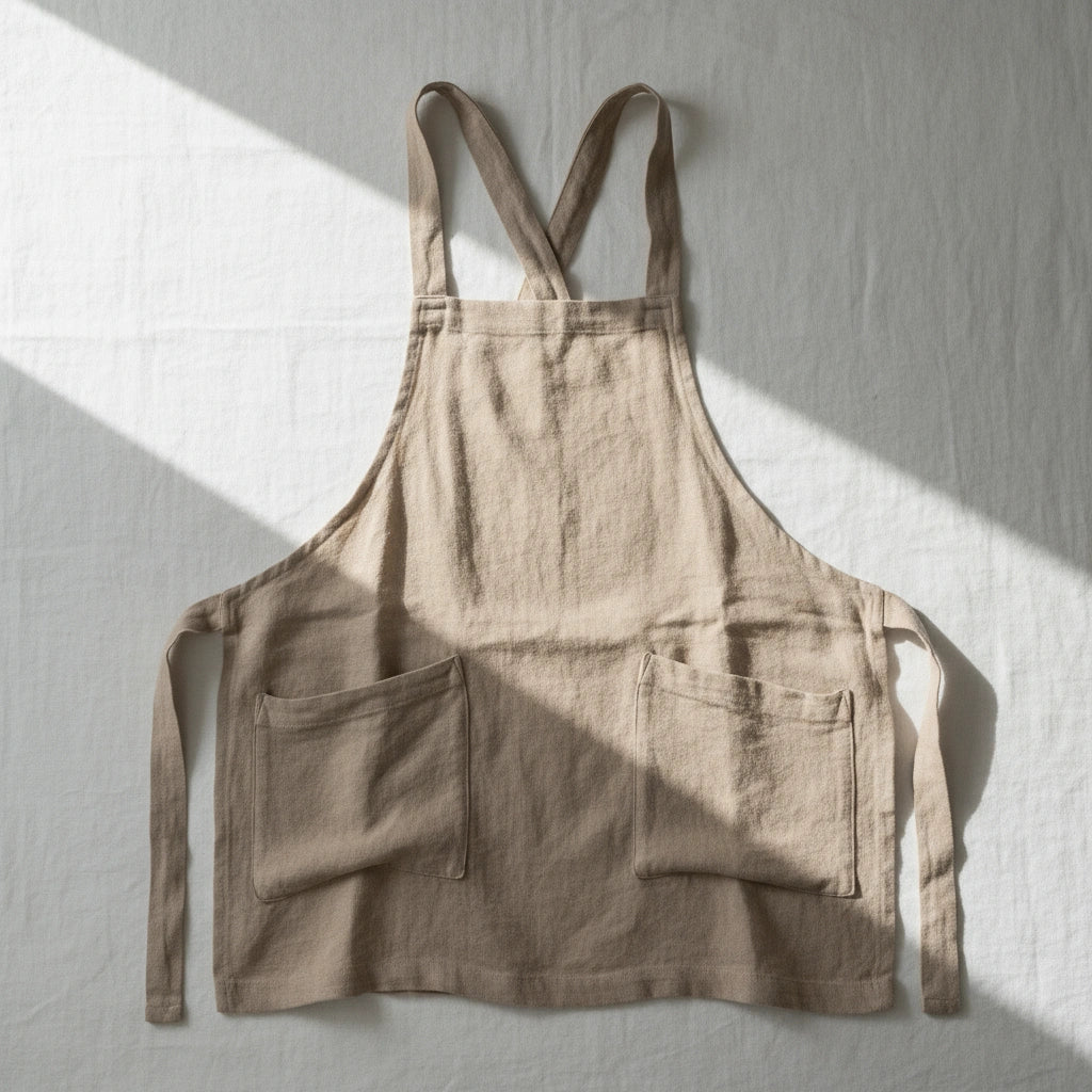Minimalistische Leinenschürze – Sandbeige